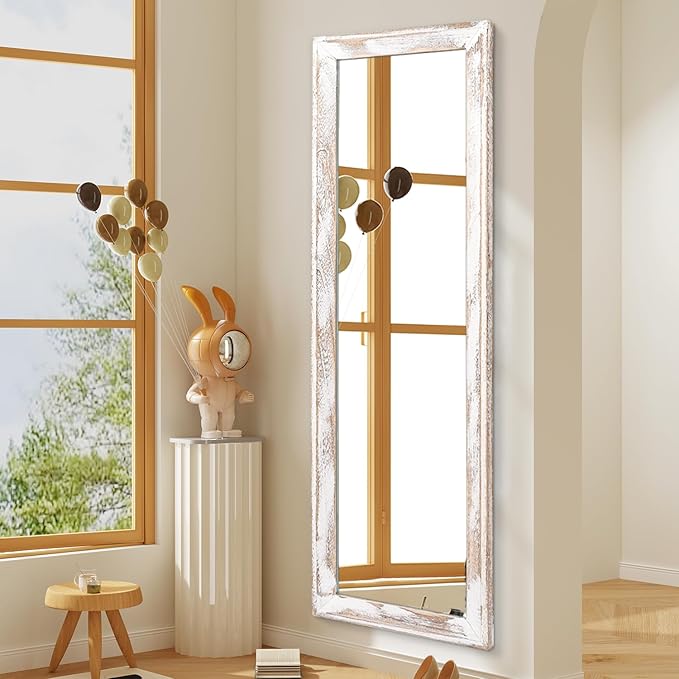AAZZKANG Wall Mirror Full Length with Wood Frame 65"x22" Rustic Large Full Body Mirrors Decorative for Bedroom Living Room Bathroom Entryway Hanging Rectangular White