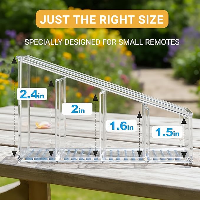 TV Remote Holder, Remote Holder for Table, Remote Control Caddy, Clear PET Remote Control Organizer with 4 Storage Compartments, Mini Desktop Remote Storage for Household, Bedside, Living Room (1Pcs)