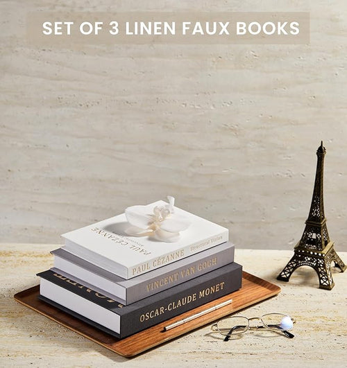 Aesthetic Decorative Books - Coffee Table Books Decor - Faux Decor Book Storage Box for Decoration - Set of 3 Linen Fake Book for Home Table Decor - Bedside Tables Decors - Home Room Bookshelf Decors