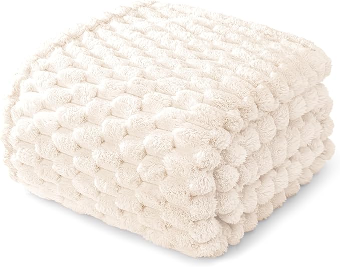 Whale Flotilla King Size Blanket for Bed with Jacquard Pattern, Fuzzy Soft Cozy Exquisite Blankets for All Season, Warm and Fluffy, 90x104 Inch, Ivory