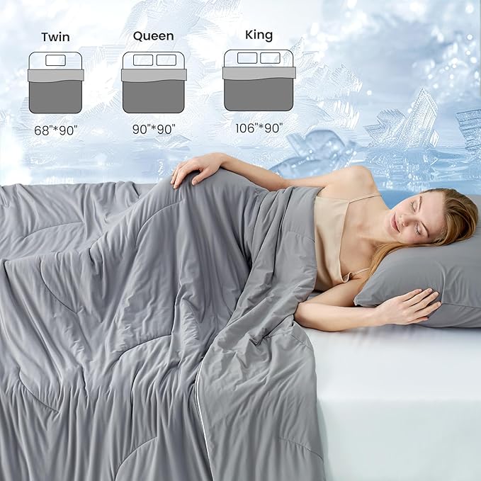 Cozy Bliss Cooling Comforter King Size, Reversible Lightweight Cooling Blankets for Hot Sleepers and Night Sweats, Q-Max>0.45 Soft Breathable Silky Smooth Summer Comforter, Dark Grey, 106"x90"