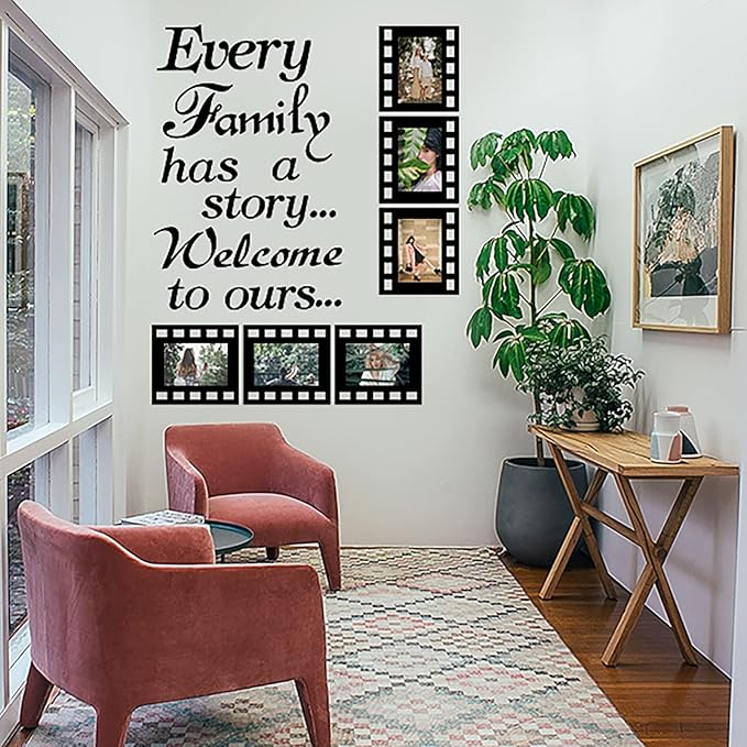 Every Family Has a Story,Family Wall Stickers Decor for Living Room,Contains 6 Pcs 4 x 6 Inch Picture Frame Inspirational Wall Decals Quotes