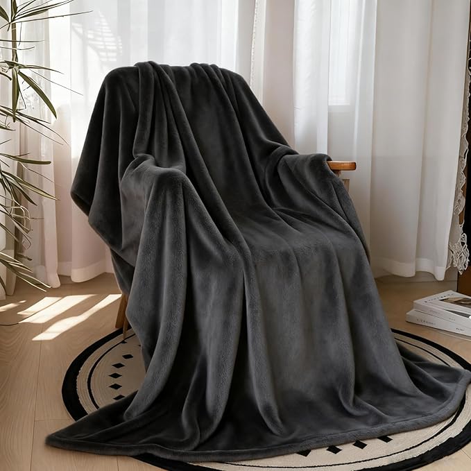 Ultra Soft Fleece Throw Blanket, Silky Flannel Fuzzy Blanket for All Season, Cozy Lightweight Blanket for Couch, Bed, Sofa, 50" x 60", Gray, Throw