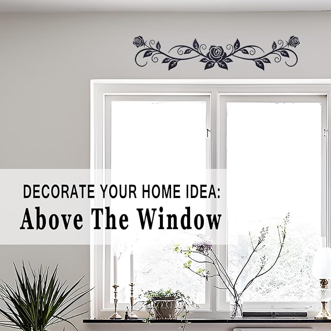AHYS Metal Flowers Wall Decor Rustic Flat Rose Vine Wall Art for Farmhouse Home Living Room Bedroom for Above Door/Bed/Windows Decor (Black) - 29x6.3 Inch
