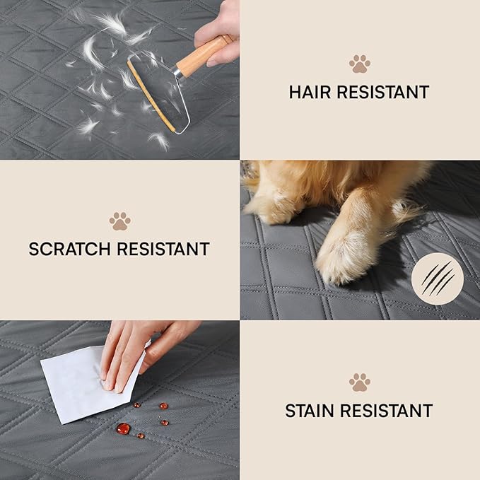 Luciphia 100% Waterproof Couch Cover Blanket for Dogs Anti-Slip Pet Couch Protector Sofa Mat Puppy Cat Blanket with Non-Slip Bottom, Grey, 82x102 Inch