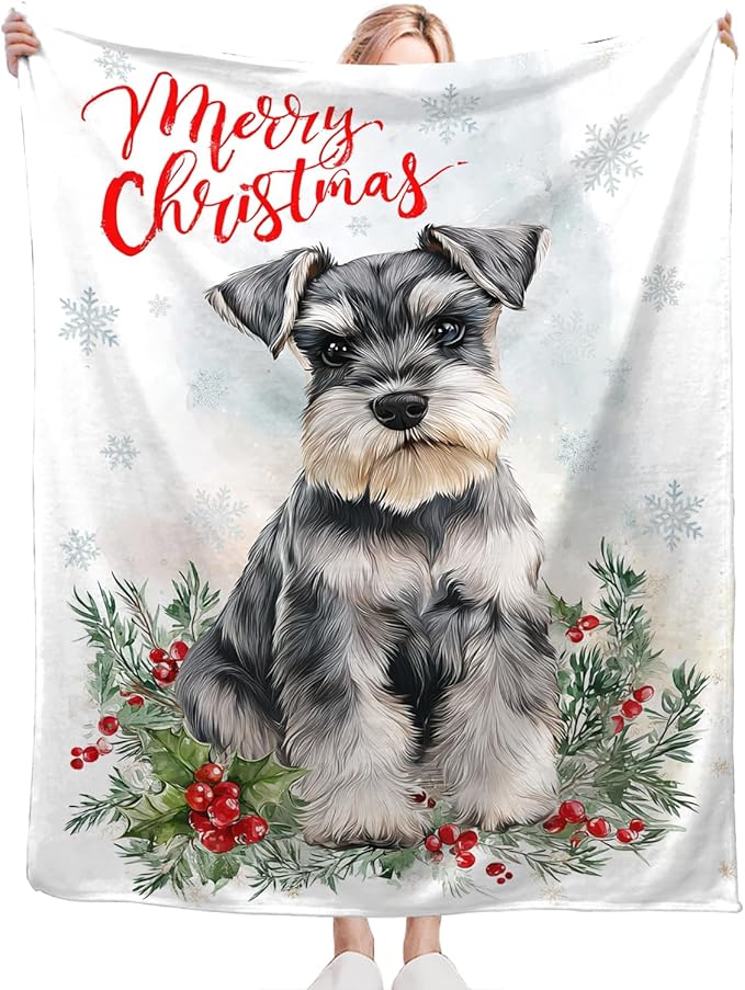 Christmas Schnauzer Blanket for Girls Women Boys Men Adults Kids Soft Cozy Fleece Dog Pet Print Throw Blankets Dog Lovers Gifts Warm Flannel Plush Lightweight Decor for Couch Bed Sofa 80"X60"