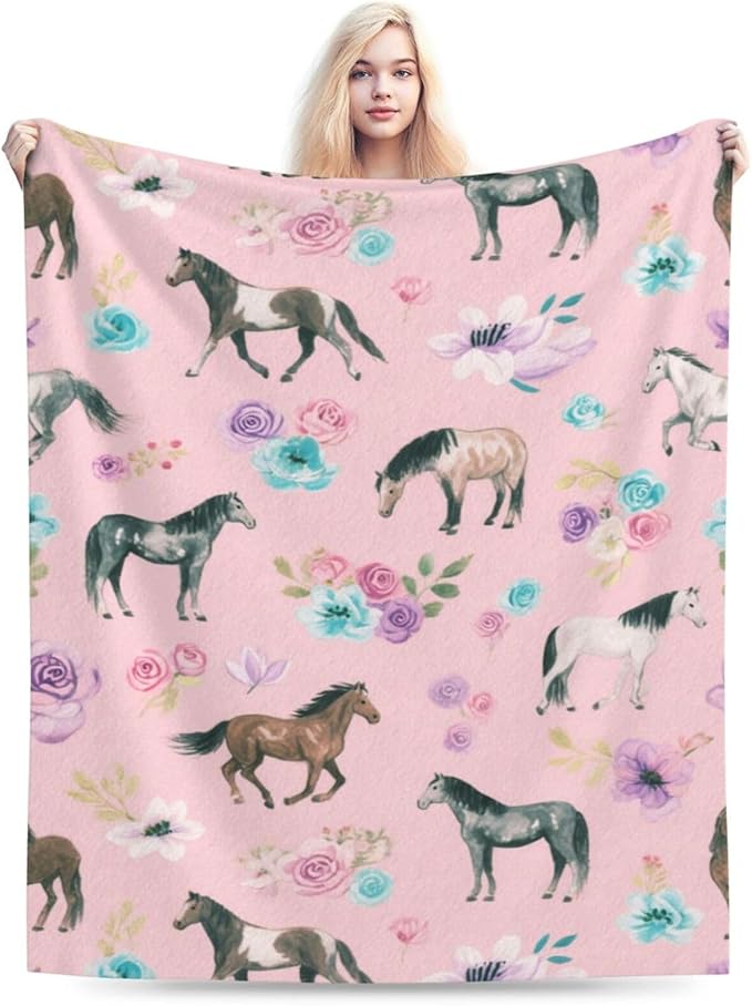 Western Horse Throw Blanket - Soft Plush Fleece Farm Animal Blankets- Cozy Horse Stuff Gifts for Women Girls Kids 40"X50"