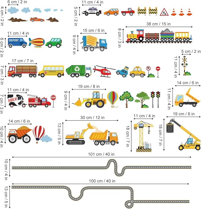 decalmile Car Road Wall Stickers Transports Vehicles Construction Truck Wall Decals Baby Nursery Kids Bedroom Playroom Wall Decor