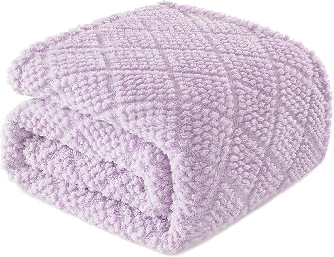 Whale Flotilla Fuzzy Fleece Throw Blanket for Couch, Bed, Soft Fluffy Jacquard Waffle Blankets for All Season, Lightweight and Warm, 50x60 Inch, Lilac