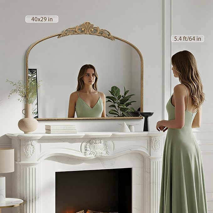 Micasso Large Gold Antique Mirror: 40"x29" French Baroque Arched Mirror - Traditional Ornate Vintage Mirrors for Wall/Mantel/Entryway/Bathroom/Hallway - Home Decor for Living Room