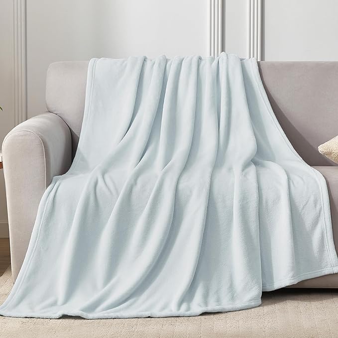 Hansleep Fleece Ice Blue Throw Blanket, Super Soft Flannel Fuzzy Plush Cozy Blanket for All Seasons, Ice Blue, Throw 50x60 Inches