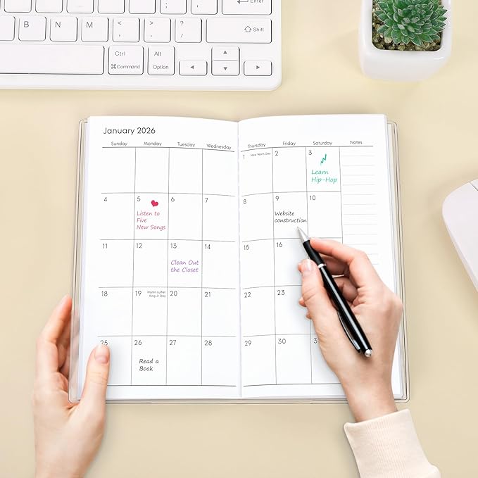 Pocket Calendar 2026-2027, Black 2026-2027 Monthly Planner - 3.7" x 6.7" - Runs from January 2026 Until December 2027, 2026 Pocket Planner with PVC Cover for Home, School, Office Supplies
