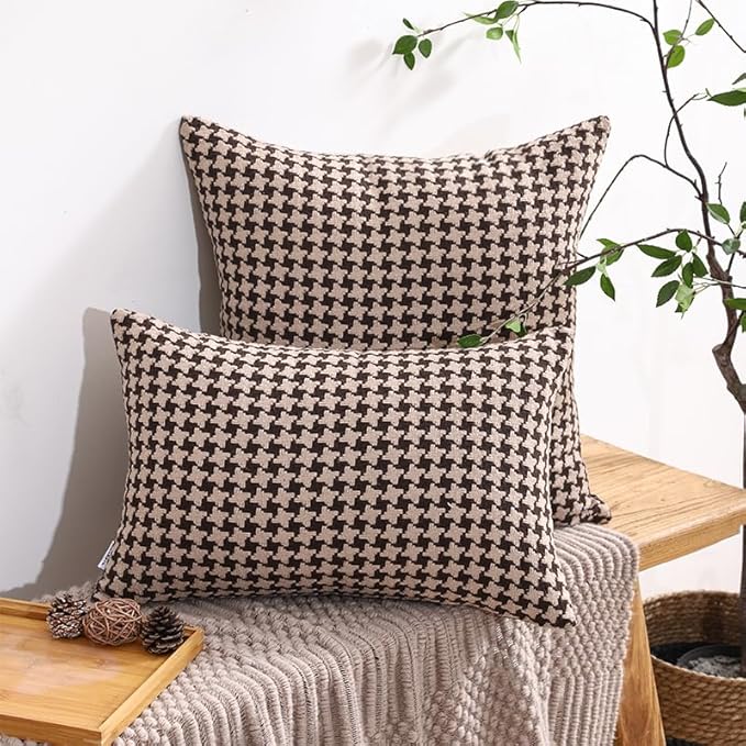 The Perfect Combination of AMAROTI Coffee Color and Gray, Exquisite Windmill Texture Pattern, 18X18 inch Farmhouse Living Room Sofa More Upscale Enjoy Jacquard Craft and Velvet Texture Fabric