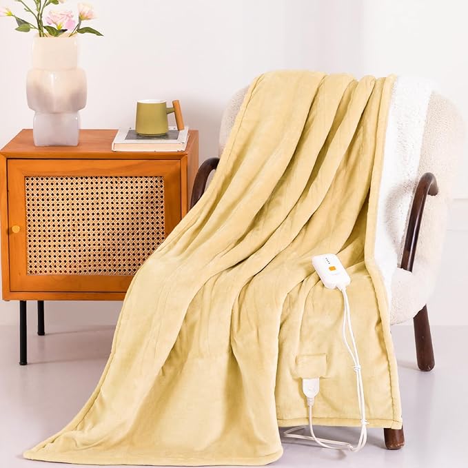 Heated Blanket Electric Throw 50" x 60" -Heated Throw Blanket with 4 Heating Levels & 3 Hours Auto Off,Machine Washable,ETL & FCC Certification(Cheesy Yellow)
