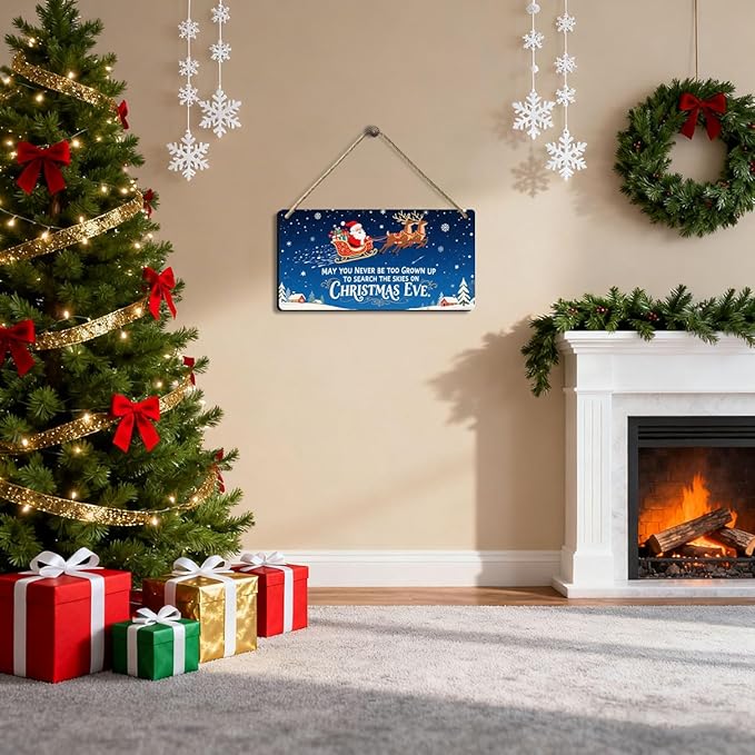 Vintage Christmas Decor Signs, Indoor Retro Christmas Decorations - "May You Never Be Too Grown Up to Search the Skies on Christma Eve" Sign, 6x12 Inch