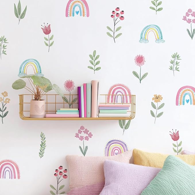 QUCHENG Nursery Wall Stickers Boho Kids Room Decor Girls Bedroom Removable Wall Decals Vinyl Murals DIY Cute Decorations 12 Sheets