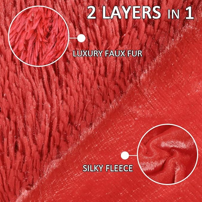 YUSOKI Long Faux Fur Throw Blanket for Sofa Couch,2 Layers,2.1lb,All Ages,Home Decoration, (Red,50" x 60")
