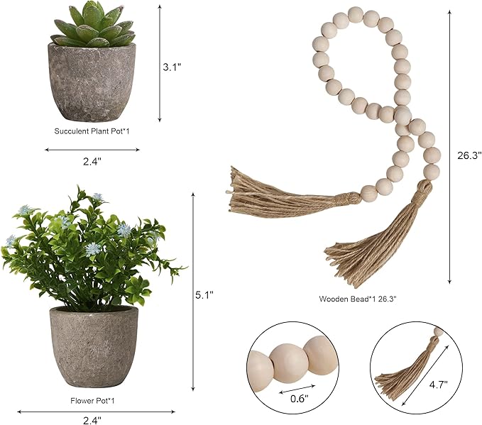 Houmury Rustic Farmhouse Tiered Tray Set with Succulent & Plant - Home Decor for Kitchens (Set of 8 Without Trays)