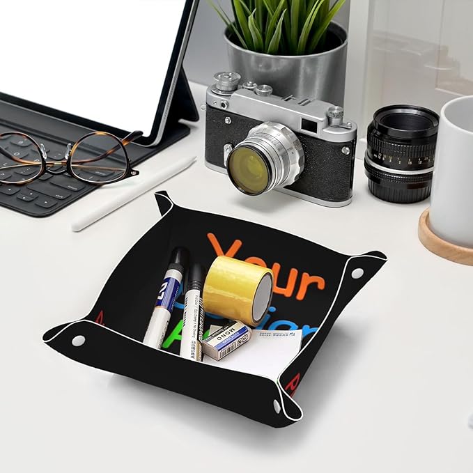 Personalized Valet Tray Custom Catchall Trays Key Organizer Leather Tray with Your Photo/Text, Customized Night Stand Organizer Bedside Vanity Trays