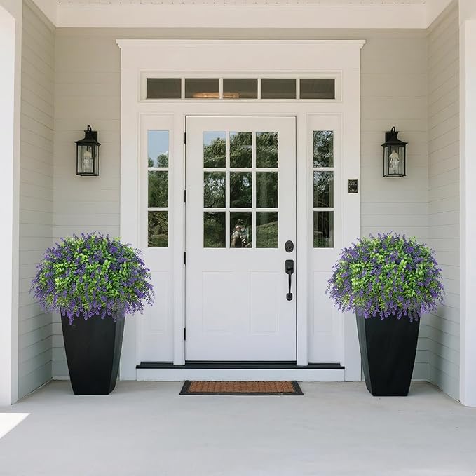 Artificial Boxwood Topiary Ball with Lavender - Set of 2 for Front Porch Decoration,Fake Bushes Potted Plants Faux Greenery Tree UV Resistant for Outdoor Indoor Garden Farmhouse Home Decor (Purple)