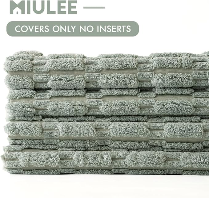 MIULEE Pack of 4 Greyish Green Corduroy Decorative Throw Pillow Covers 18x18 Inch Soft Boho Striped Pillow Covers Modern Farmhouse Home Decor for Sofa Living Room Couch Bed