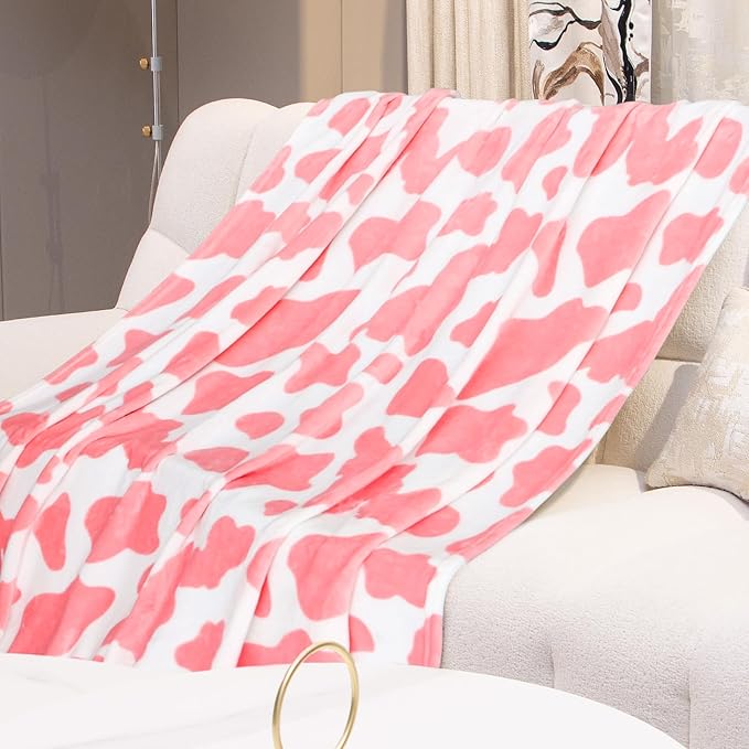 Pink Fleece Blanket for Women Girls Valentines, Cute Soft Strawberry Throw for Bedroom Decor All-Season, Warm Fuzzy Pink Gifts for Women Girls 50"x60"