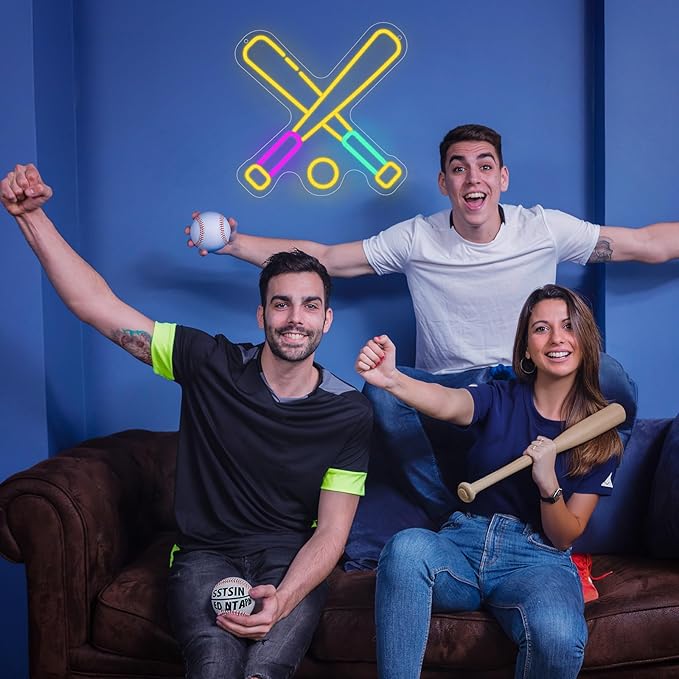 Baseball Neon Sign, Wootfairy Led Sport Neon Signs for Wall Decor, Dimmable Neon Light for Man Cave & Game Room Decor, Bedroom, Bar Club, Sports decor for Men, Teens