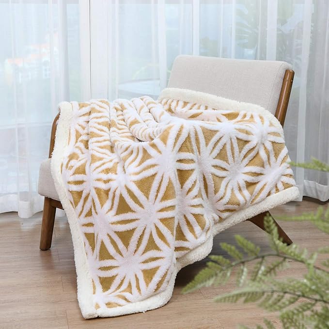 LOMAO Sherpa Fleece Blanket Easter Gifts for Mom Cozy Soft Throw Blanket for Women Men Dual Sided Couch Sofa Bed Blanket (Yellow, 60''x80'')