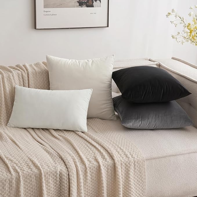 MIULEE Velvet Throw Pillow Covers 12x20 Inch, Pack of 2 - Pure White, Soft Solid Lumbar Decorative Pillow Covers Modern Luxury Home Decor for Spring Couch Sofa Bedroom Livingroom