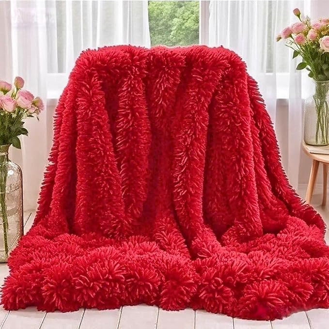 Plush Super Soft Blanket Bedding Sofa Cover Furry Fuzzy Fur Warm Throw Qulit Cozy Couch Blanket for Winter (51x63 Inches,Throw, Pure Red)