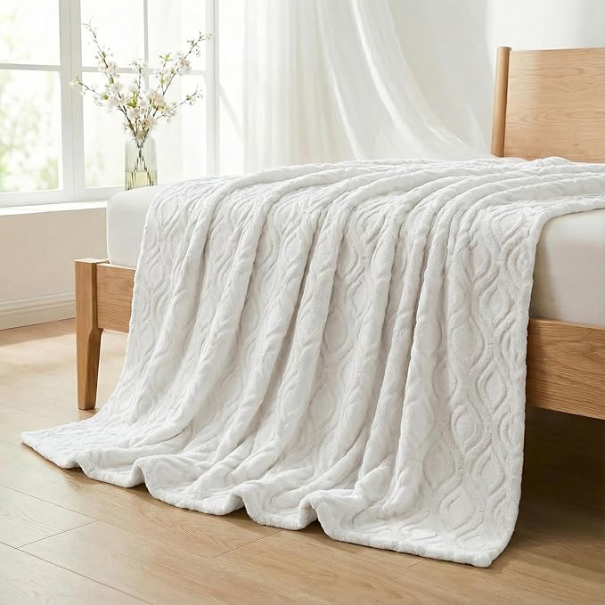 Horaldaily Solid Blanket Throw, White Accent Farmhouse Neutral Square Euro Soft Fuzzy Plush Faux Fur Cozy Blankets for Couch Sofa Bed Lounging, Ideal Gifts for Kids Adults Wife Self, 50x60