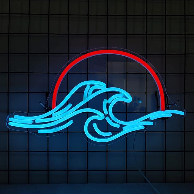 Dleouly Sunset Neon Sign for Wall Decor, Wave Sign LED Light Sign for Bedroom Wall, Dimmable Neon Lights Signs for Man Cave Bedroom, Living Room, Party, Bar, USB Powered (8.8 * 16in)