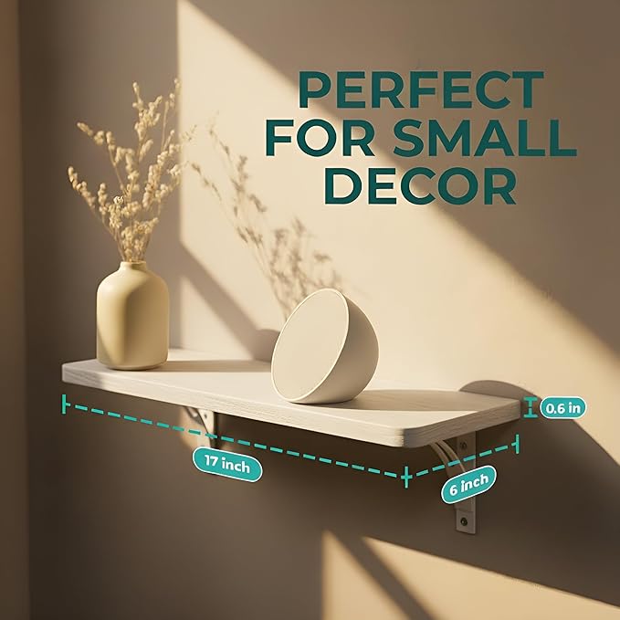 Reinforced Steel Bracket White Shelves for Wall - Easy to Install, Template and Video Included - Shelf with Brackets, White Bookshelf for Wall, Bathroom Shelves, Farmhouse Decor