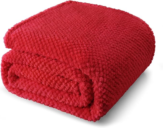 Whale Flotilla Twin Size Fuzzy Fleece Blanket for Bed, 60x80 Inch Fluffy Warm Soft Jacquard Blankets for All Season, Lightweight and Cozy, Red