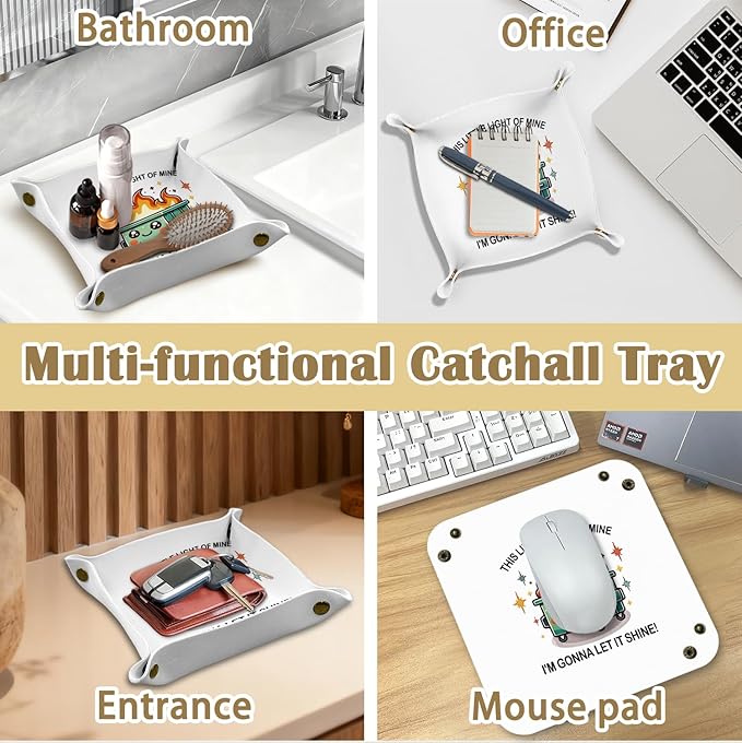 Dumpster Fire Gifts Valet Jewelry Tray for Colleague Women Men, Funny Office Gifts PU Leather Catchall Beside Caddy Nightstand Organizer Tray for Rings Watches Keys and Accessories,7.87x7.87in
