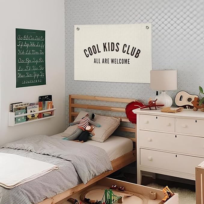 Cool Kids Club Room Decor - Long Live Boyhood Linen Banner Tapestry Wall Hanging Canvas Flag for Toddler Boy Nursery