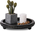 Wooden Decorative Tray, Black Round Coffee Table Tray Decor Beaded Distressed Rustic Farmhouse Centerpiece for Living Room Entryway Kitchen Counter Dining Room
