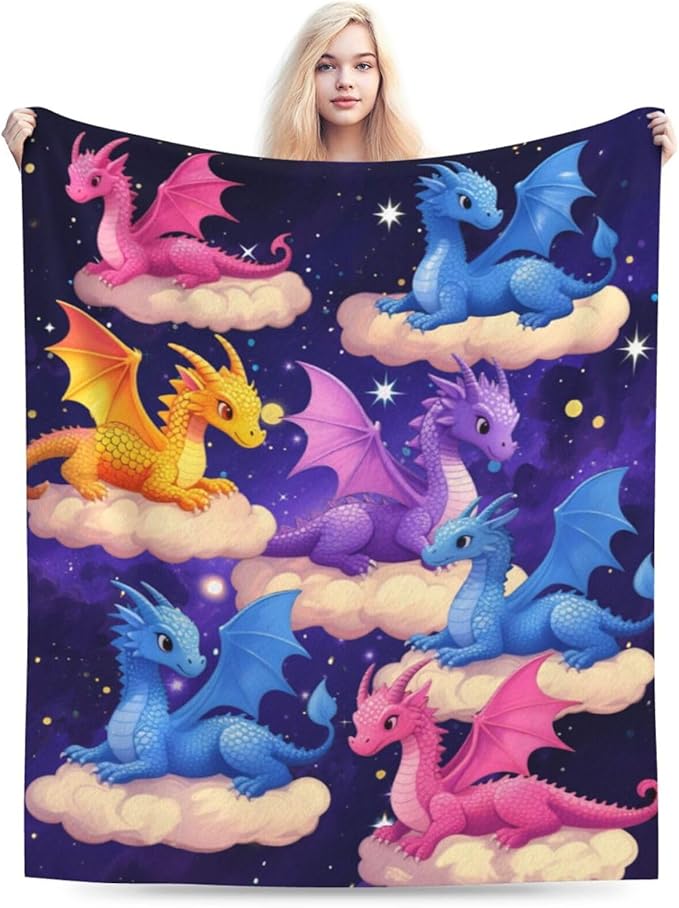 Dragon Throw Blanket - Soft Plush Fleece Bedding Blankets- Cozy Funny Dragon Stuff Gifts for Girls Boys Kids Women 60"X80"