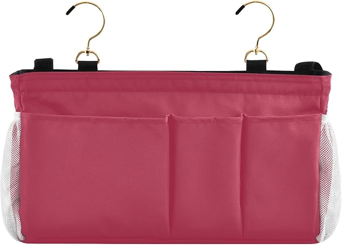 Strawberry Red Bedside Caddy Storage Bag Bedside Organizer for College Dorm Top Bunk Bed Organizer Caddy Hanging Shelf 6 Pockets with Hooks for Glasses Book Tablet Holder