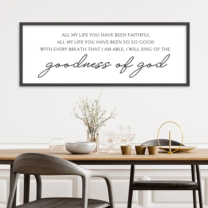 YWMZYKJGS Goodness of God Wall Decor 32"×12" Bible Verse Sign Christian Catholic Scripture Jesus Christ Prayer Large Home Office Wood Framed Wall Hanging Art (Black)