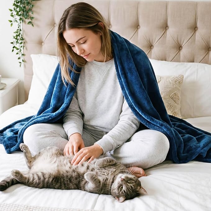 Plush Velvet Fleece Bed Blanket, Lightweight Queen Size Blanket, Soft Fuzzy Cozy Blanket for Couch (Royal Blue, Queen)