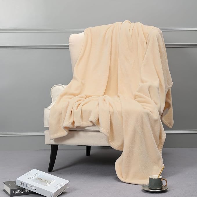 NANPIPER Fleece Blankets, Super Soft Flannel King Size Blanket for Bed, Luxury Cozy Microfiber Plush Fuzzy Blanket,Beige