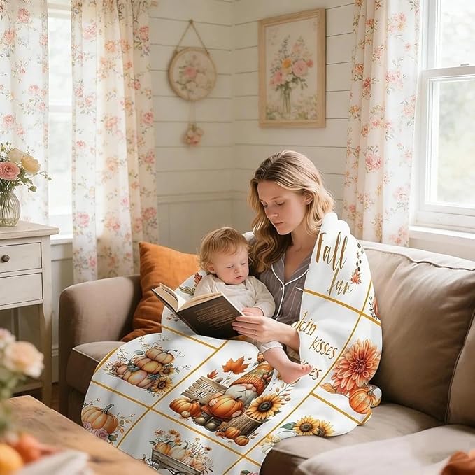 yuboo Pumpkin Gnome Spring Throw Blanket, 50"x60" Autumn Suflower Blankets and Throws for Couch, Soft Flannel Lap Sofa Blanket, Gnome Gift for Girls, Women, Teens, Kids, Family