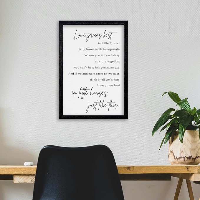 comurdyo Love Grows Best In Iittle Houses Wall Decor 16"×11" Inspirational Love Quote Sign Family Wood Framed Wall Hanging Art (Black)