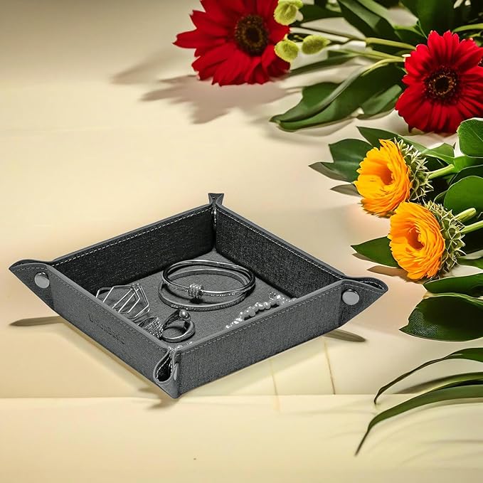 UnionBasic Small Valet Tray, Jewelry Tray for Rings Watches Earrings, Entryway Catchall Caddy for Coins Keys Change, Nightstand Bedside Valet Holder, Trays for Electronic Gadgets, Barry Grey
