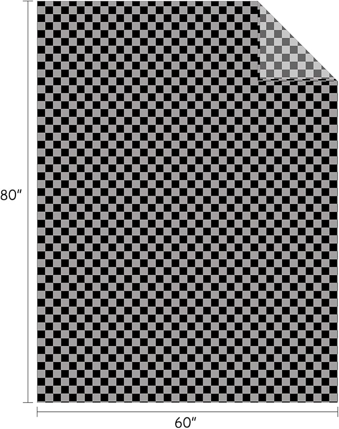 FY FIBER HOUSE Checkered Flannel Fleece Throw Blanket Soft Cozy Checkerboard Grid Print Chessboard Gingham Pattern Blankets for Bed Couch Sofa, 60"x80", Black Grey