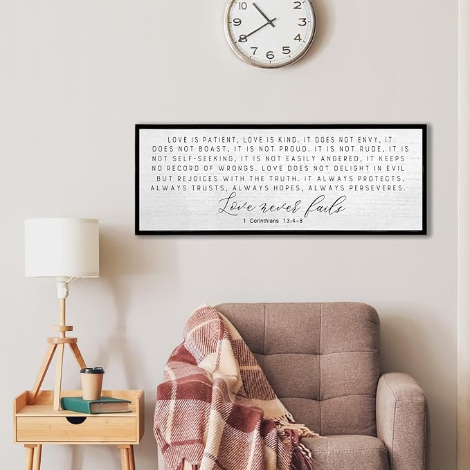 Love is Patient Love is Kind Wall Decor 40"X15" Large Bible Verse Quote 1 Corinthians 13 For Bedroom Above Bed Christianity bible Verse Couple Sign Hanging Wood Framed Wall Art (Black）
