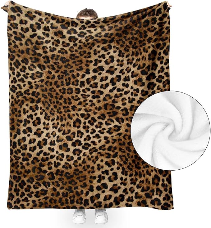 Cheetah Leopard Print Throw Blanket Ultra-Soft Cozy Leopard Decor Fleece Blankets Lightweight Cheetah Blanket for Couch Sofa Bedding Home Decor (60" L x 50" W, Leopard)