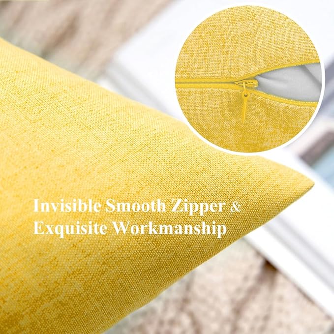 MIULEE Pack of 2 Decorative Outdoor Solid Waterproof Throw Pillow Covers Faux Linen Garden Farmhouse Cushion Cases for Summer Patio Tent Balcony Couch Sofa 16x16 Inch Yellow