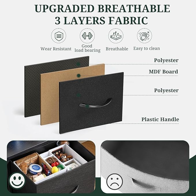 Nightstand Set of 2, Small 2 Drawer Dresser End Table Bedside Furniture, Wooden Top Fabric Bins for Bedroom, Closet, Entryway, Dorm, 11.8" D x 18" W x 20", Black